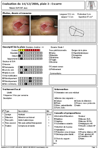 Impression du dossier de suivi de plaies